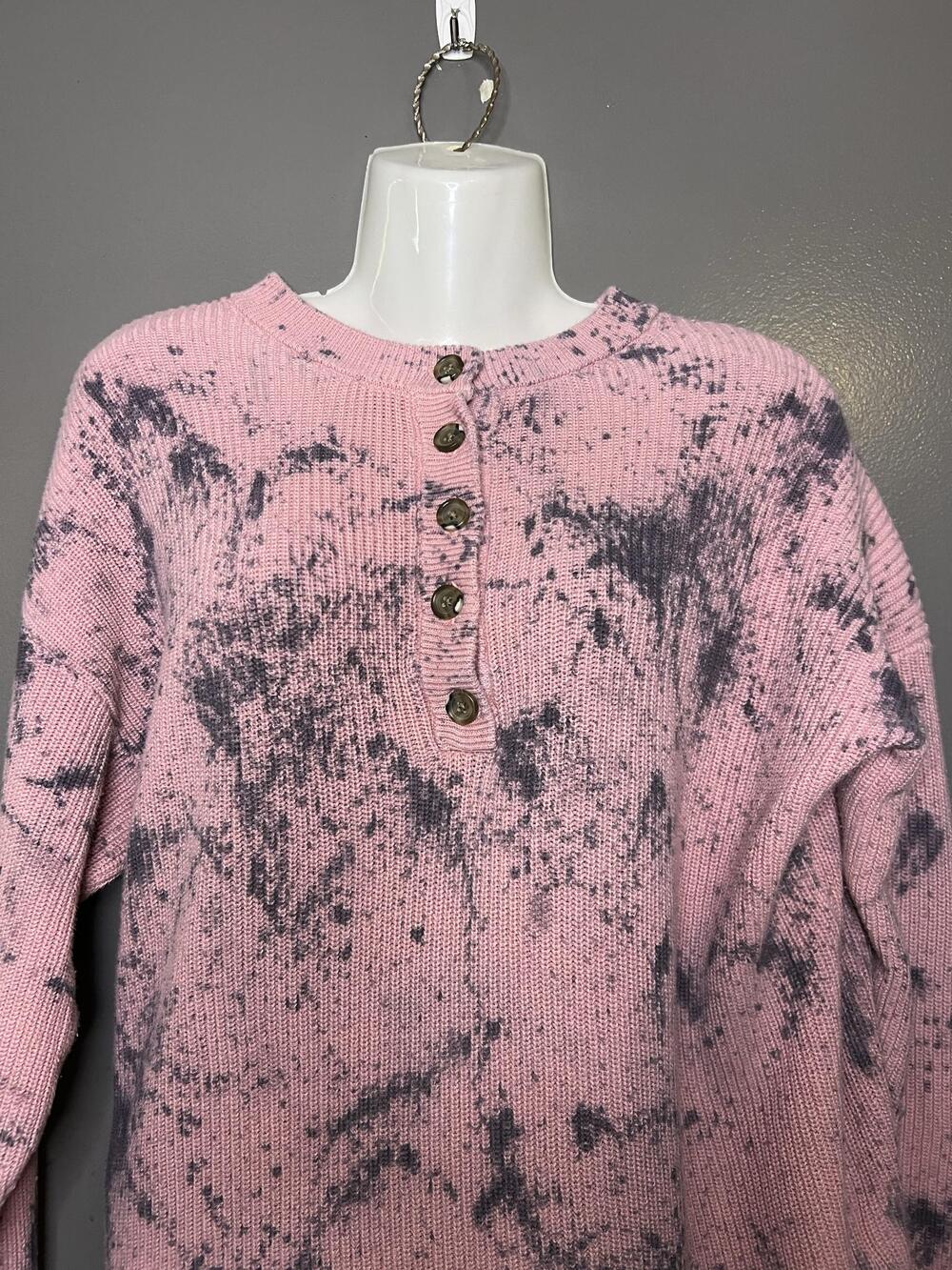 Aerie Sweater Womens Medium Pink Tie Dye Henley Crew Neck Knit Pullover Cozy